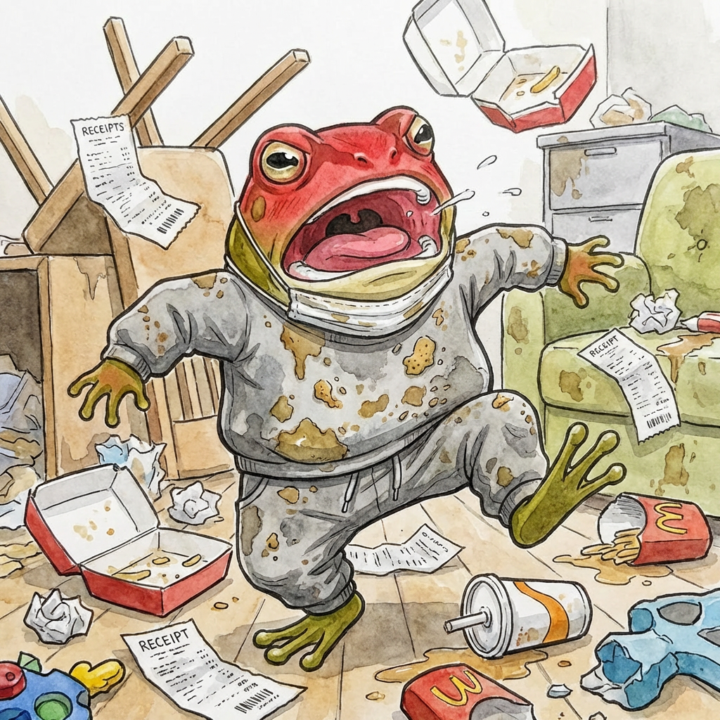 生活能力がなくダルマのように手足が出ないが、気に入らないことがあるとすぐに顔を真っ赤にして怒鳴り散らす。店員への態度は最悪で、常にイライラしている不潔な暴君。